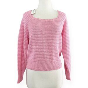 NEW White + Warren Linen Squareneck Sweater Womens Size S *FLAW* Flamingo Pink